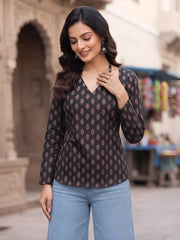 Women Black Printed Short Kurti