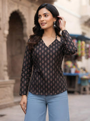 Women Black Printed Short Kurti