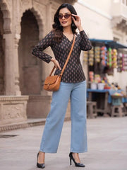 Women Black Printed Short Kurti
