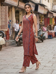 Maroon Printed Co-Ord Set for Women