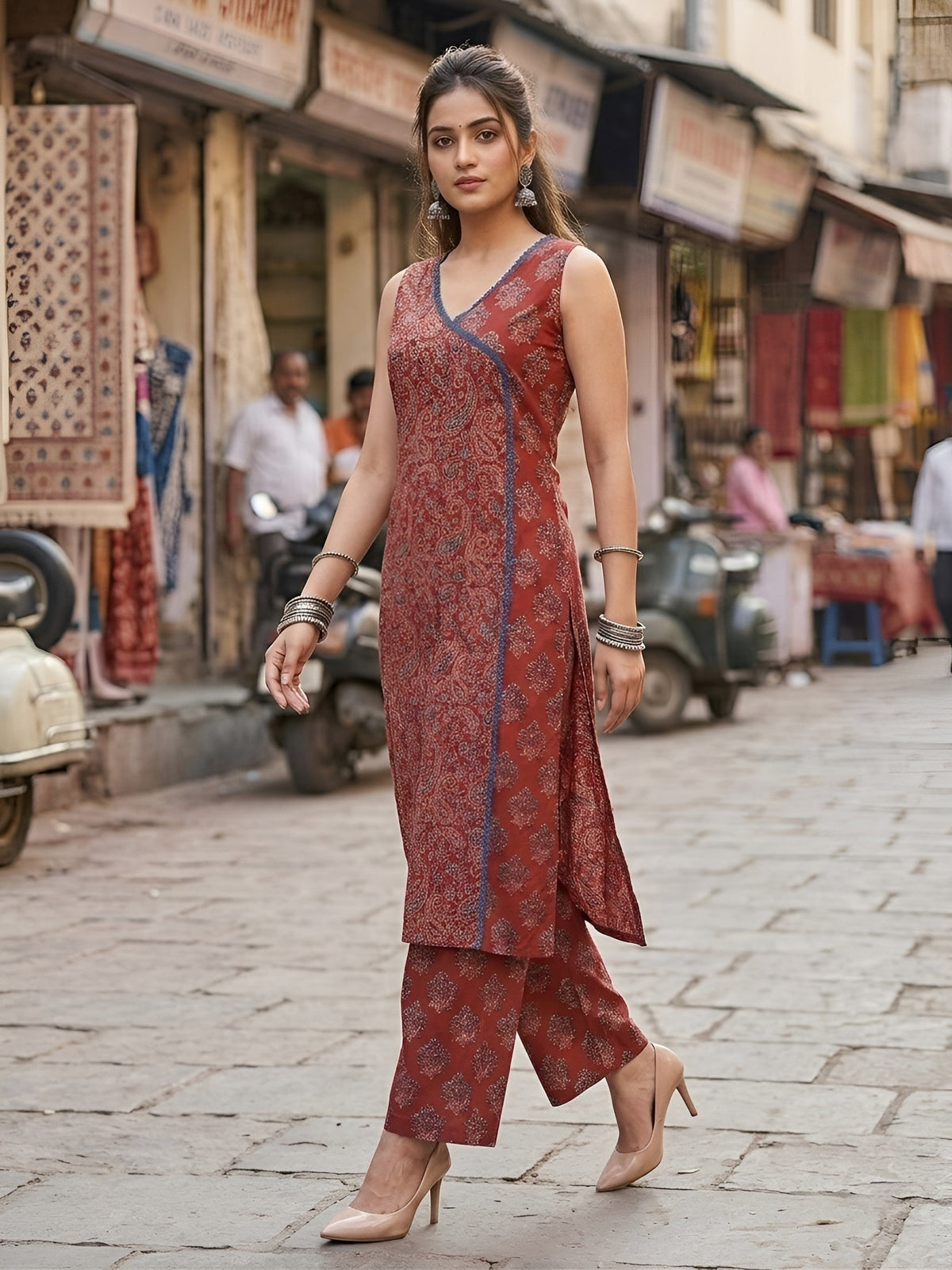 Maroon Printed Co-Ord Set for Women