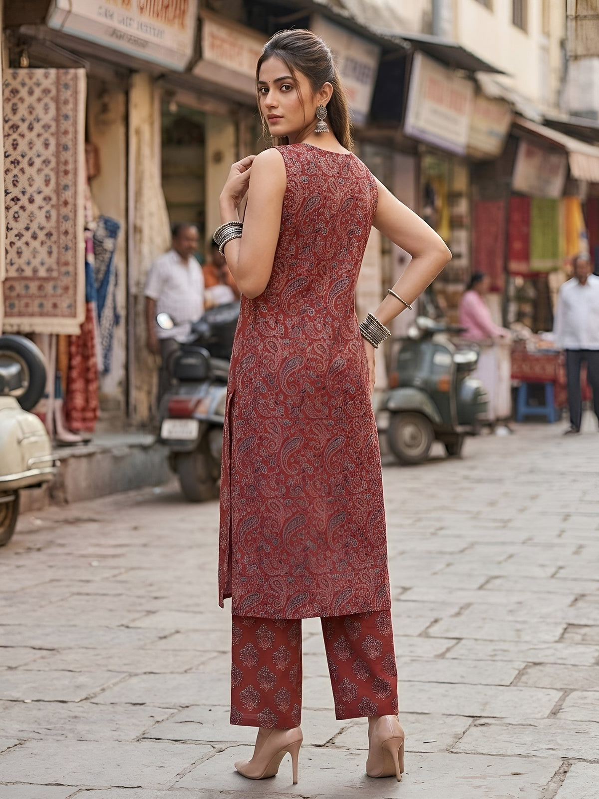 Maroon Printed Co-Ord Set for Women