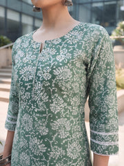 Green Printed Straight Two Piece Co-Ords Set for Women