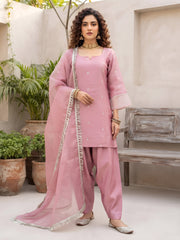 Aarna Pink Embroidered Kurta With Farsi Salwar & Dupatta for Women