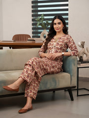 Cream Printed Co-Ord Set for Women