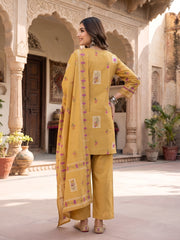 Mustard Printed Straight Kurta Set With Dupatta for Women