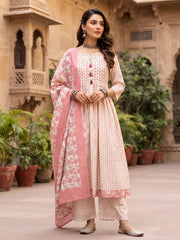 Sharna Off White Anarkali Kurta Set With Dupatta for Women