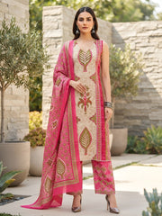 Nia Pink Printed Straight Kurta Set With Dupatta for Women