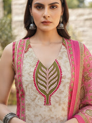 Nia Pink Printed Straight Kurta Set With Dupatta for Women