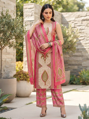Nia Pink Printed Straight Kurta Set With Dupatta for Women