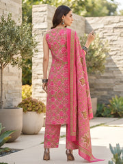 Nia Pink Printed Straight Kurta Set With Dupatta for Women