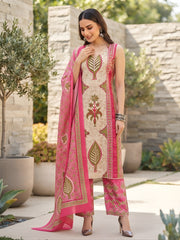 Nia Pink Printed Straight Kurta Set With Dupatta for Women