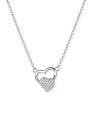 925 Sterling Silver Linked Hearts CZ Necklace for Women