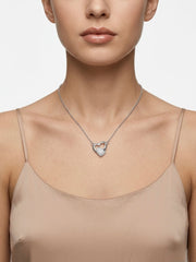 925 Sterling Silver Linked Hearts CZ Necklace for Women