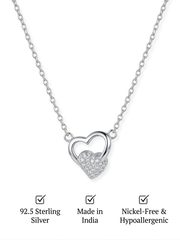 925 Sterling Silver Linked Hearts CZ Necklace for Women