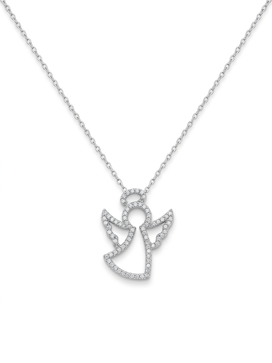 925 Sterling Silver Angel CZ Pendant Necklace for Women