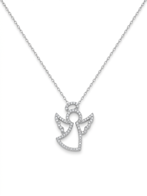 925 Sterling Silver Angel CZ Pendant Necklace for Women