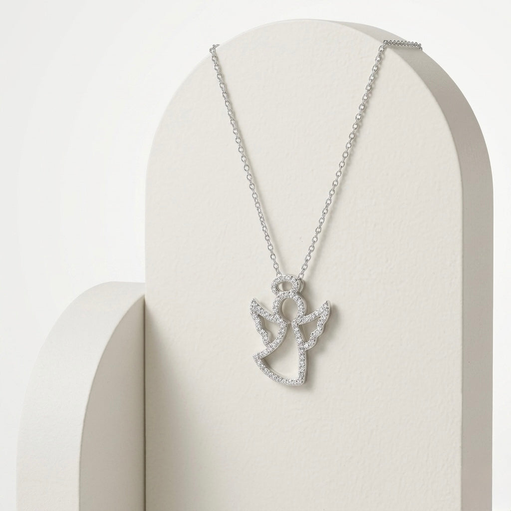 925 Sterling Silver Angel CZ Pendant Necklace for Women