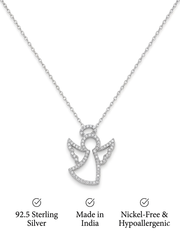 925 Sterling Silver Angel CZ Pendant Necklace for Women