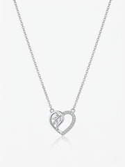 925 Sterling Silver CZ Heart & Leaf Pendant Necklace for Women