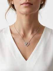 925 Sterling Silver CZ Heart & Leaf Pendant Necklace for Women