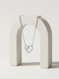 925 Sterling Silver CZ Heart & Leaf Pendant Necklace for Women