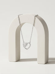 925 Sterling Silver CZ Heart & Leaf Pendant Necklace for Women