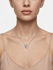 925 Sterling Silver CZ Heart & Leaf Pendant Necklace for Women
