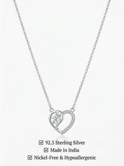925 Sterling Silver CZ Heart & Leaf Pendant Necklace for Women