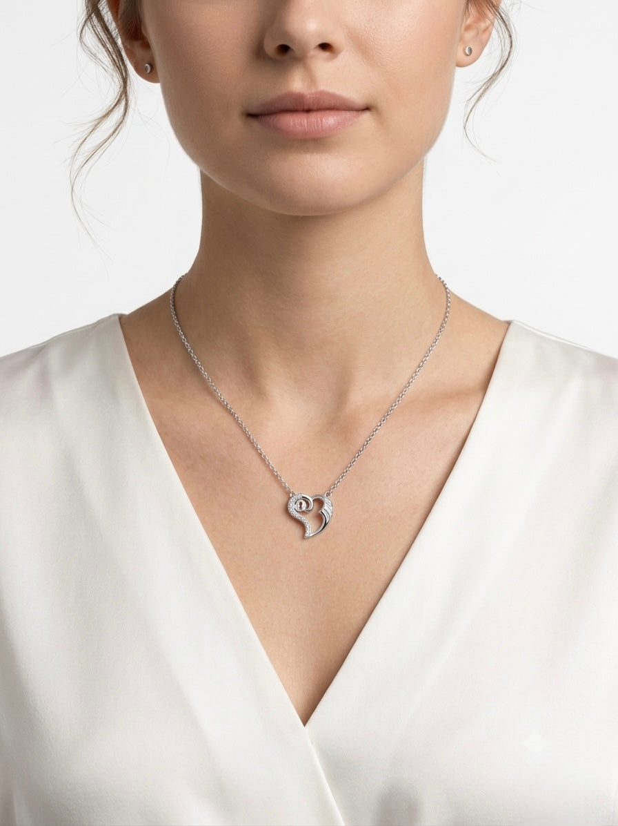 925 Sterling Silver Heart Lock CZ Pendant Necklace for Women