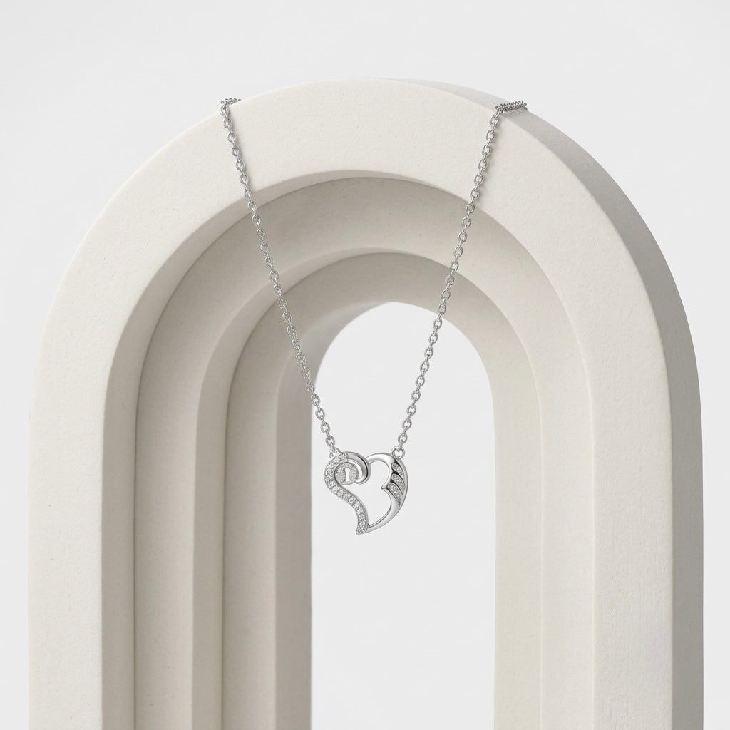925 Sterling Silver Heart Lock CZ Pendant Necklace for Women