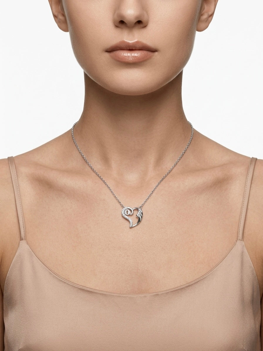 925 Sterling Silver Heart Lock CZ Pendant Necklace for Women
