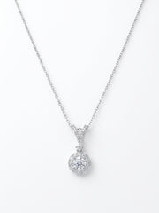 925 Sterling Silver Halo CZ Solitaire Drop Pendant Necklace for Women