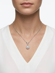 925 Sterling Silver Halo CZ Solitaire Drop Pendant Necklace for Women