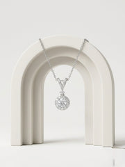 925 Sterling Silver Halo CZ Solitaire Drop Pendant Necklace for Women