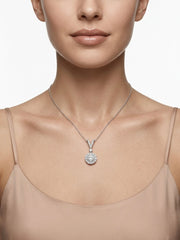 925 Sterling Silver Halo CZ Solitaire Drop Pendant Necklace for Women