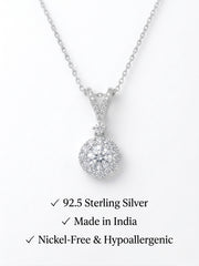 925 Sterling Silver Halo CZ Solitaire Drop Pendant Necklace for Women