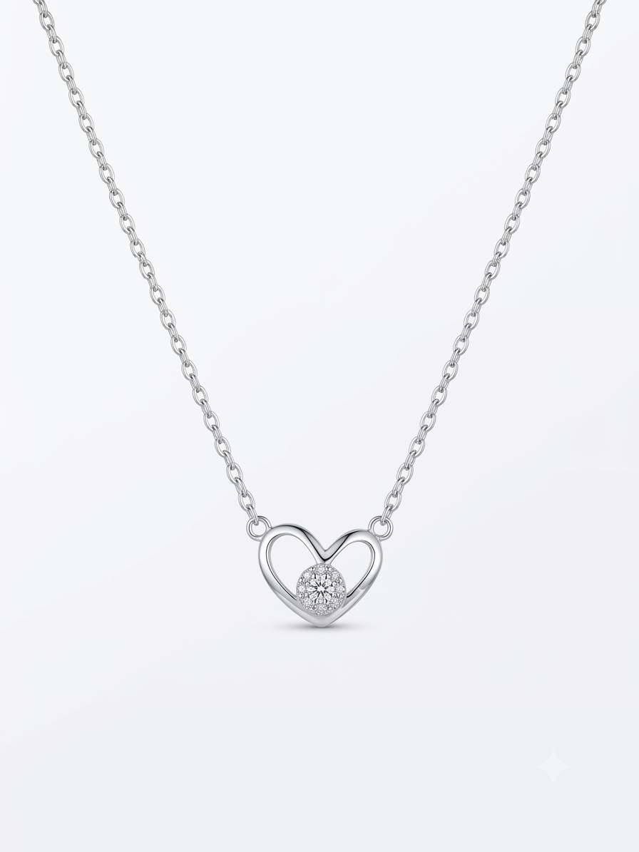 925 Sterling Silver Open Heart CZ Pendant Necklace for Women