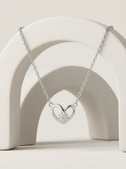925 Sterling Silver Open Heart CZ Pendant Necklace for Women