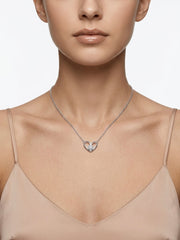 925 Sterling Silver Open Heart CZ Pendant Necklace for Women