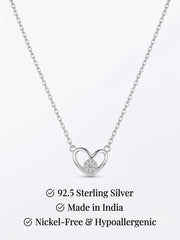 925 Sterling Silver Open Heart CZ Pendant Necklace for Women