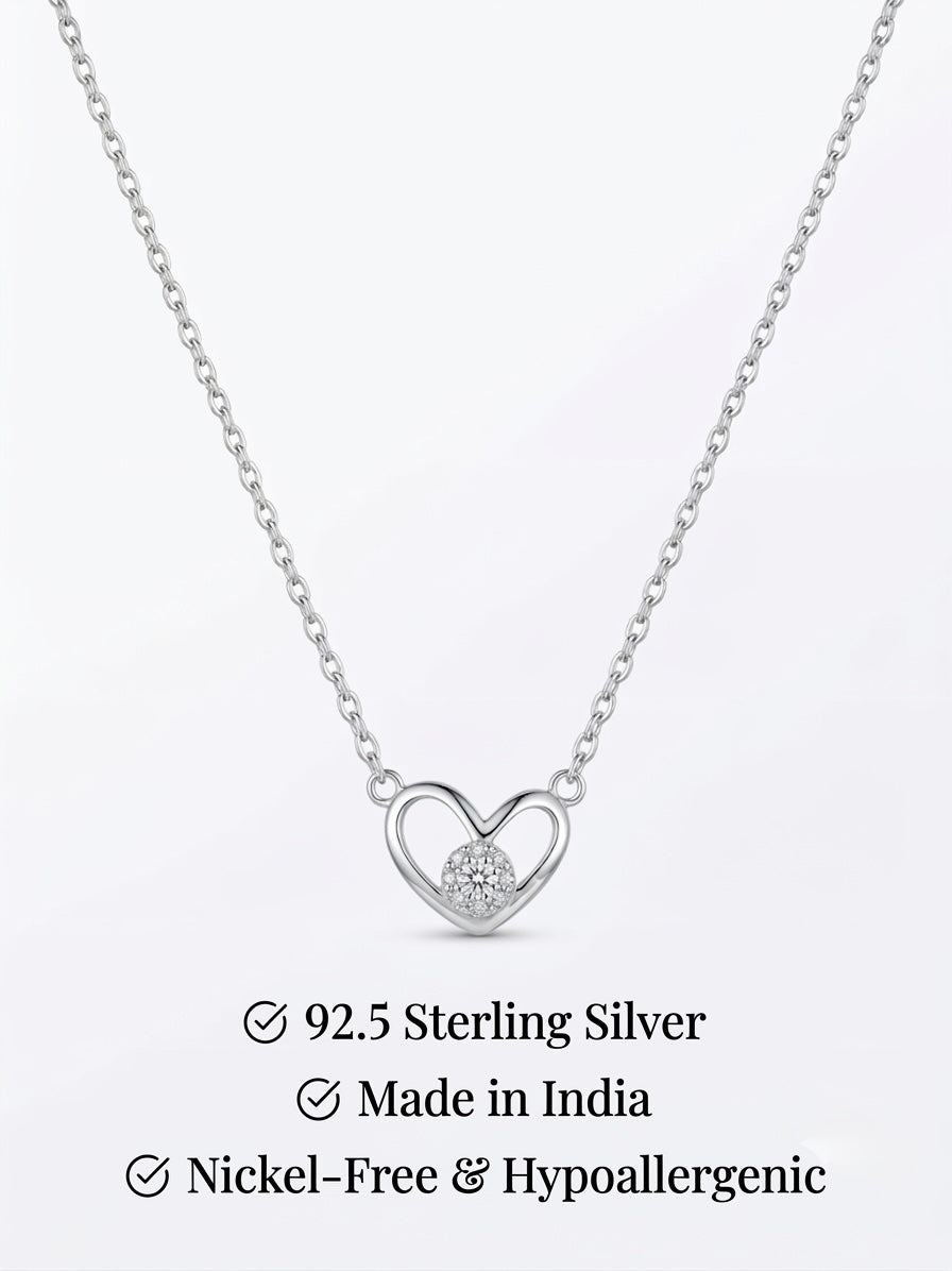 925 Sterling Silver Open Heart CZ Pendant Necklace for Women