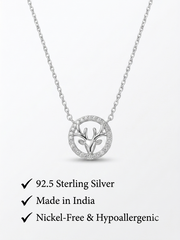 925 Sterling Silver CZ Deer Head Circle Pendant Necklace for Women