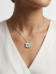 925 Sterling Silver Mother of Pearl Four Leaf Clover CZ Pendant Necklace for Women