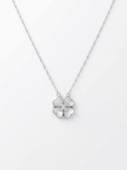 925 Sterling Silver Mother of Pearl Four Leaf Clover CZ Pendant Necklace for Women