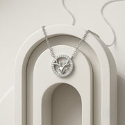 925 Sterling Silver CZ Deer Head Circle Pendant Necklace for Women