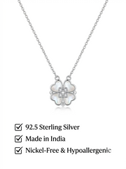 925 Sterling Silver Mother of Pearl Four Leaf Clover CZ Pendant Necklace for Women
