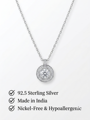 925 Sterling Silver Halo CZ Solitaire Pendant Necklace for Women