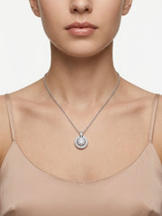 925 Sterling Silver Halo CZ Solitaire Pendant Necklace for Women