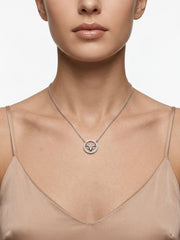 925 Sterling Silver CZ Deer Head Circle Pendant Necklace for Women